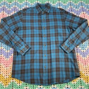 Mens Orvis classic fit Blue Grey Plaid Button-Down Shirt Medium M cotton blend